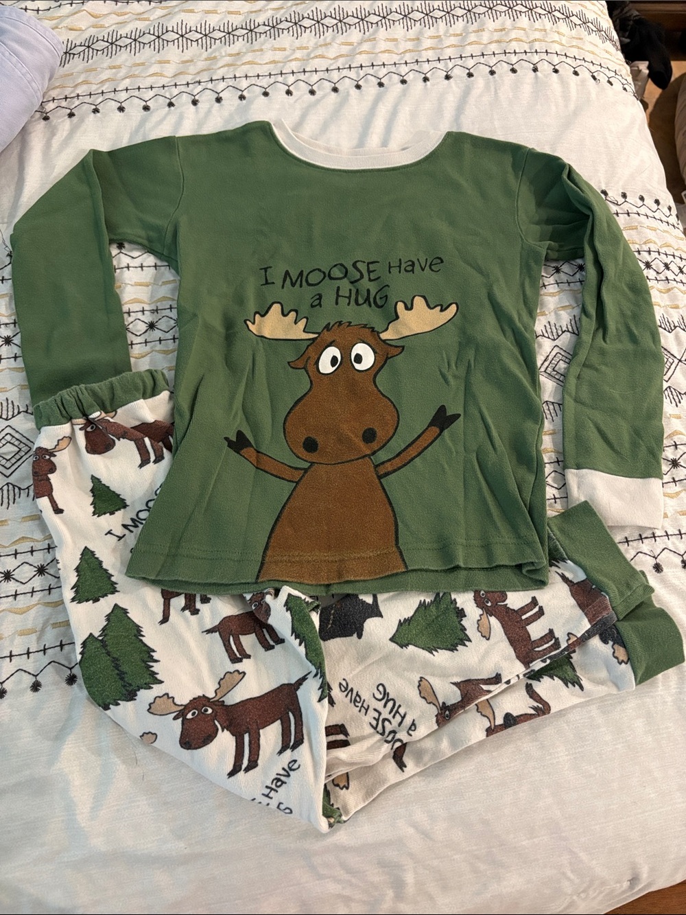 Lazy One Green Moose Graphic Kids Pajama Set